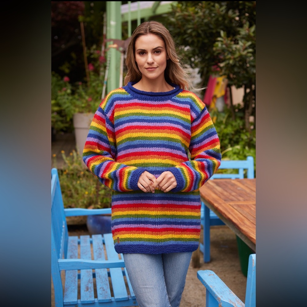 Colorful Striped Crew Neck Sweater Wool